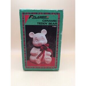 Vintage Flambro 1192 Ceramic Christmas Teddy Bear Holiday Decor 1988